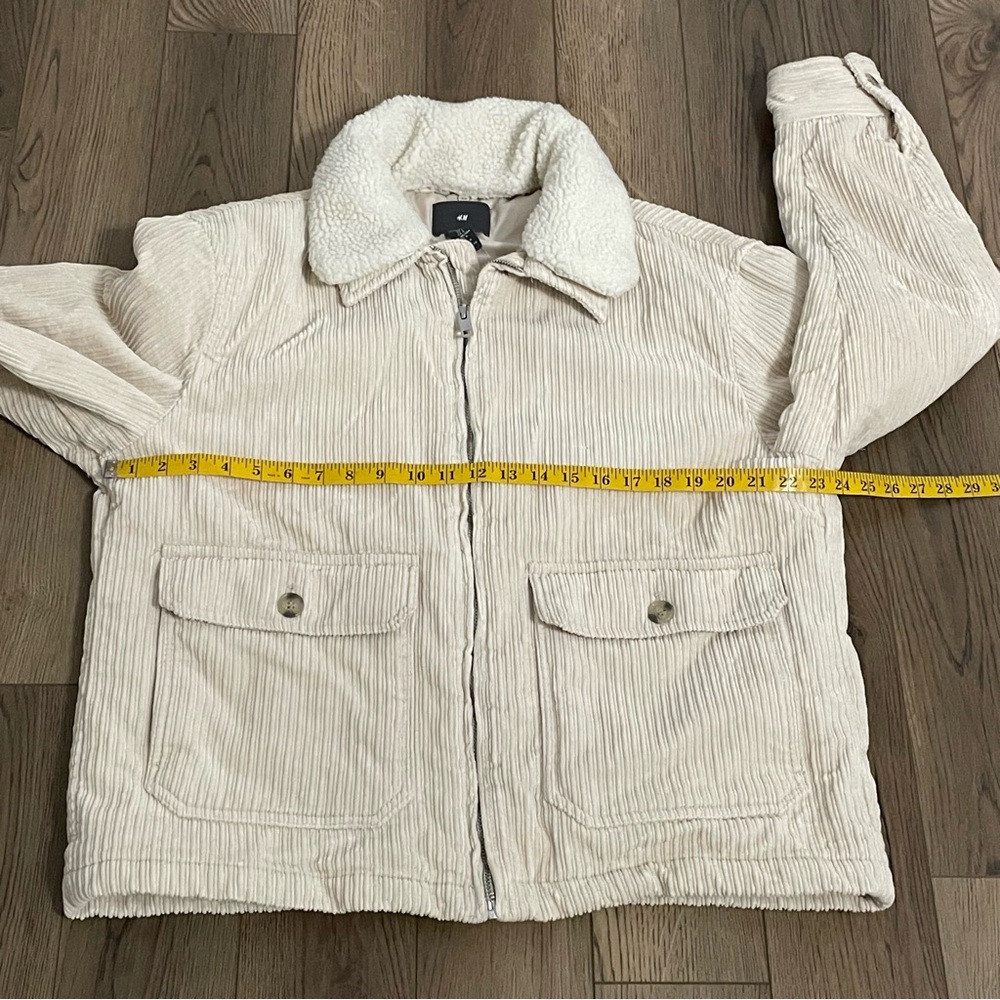 H&M Corduroy Cream Puff Bomber Jacket Removable Collar - Picture 11 of 11